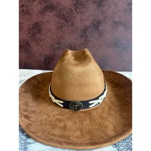 Eighty Eight Brown Faux Suede Cowboy Hat with Bull‎ Concho and Whipstitch